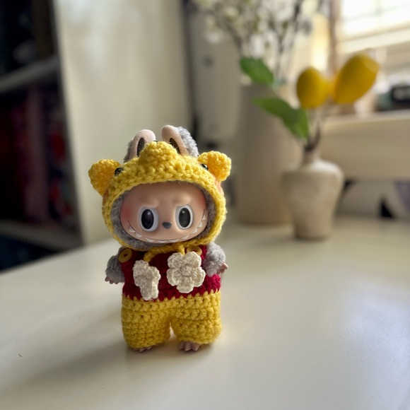 Handmade Winnie the Pooh-inspired outfit for Labubu | Crochet Hat and Overalls - Picture 1 of 6